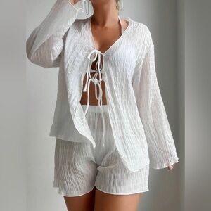 Swimsuit Coverup - Tie-Front Top & Shorts Set